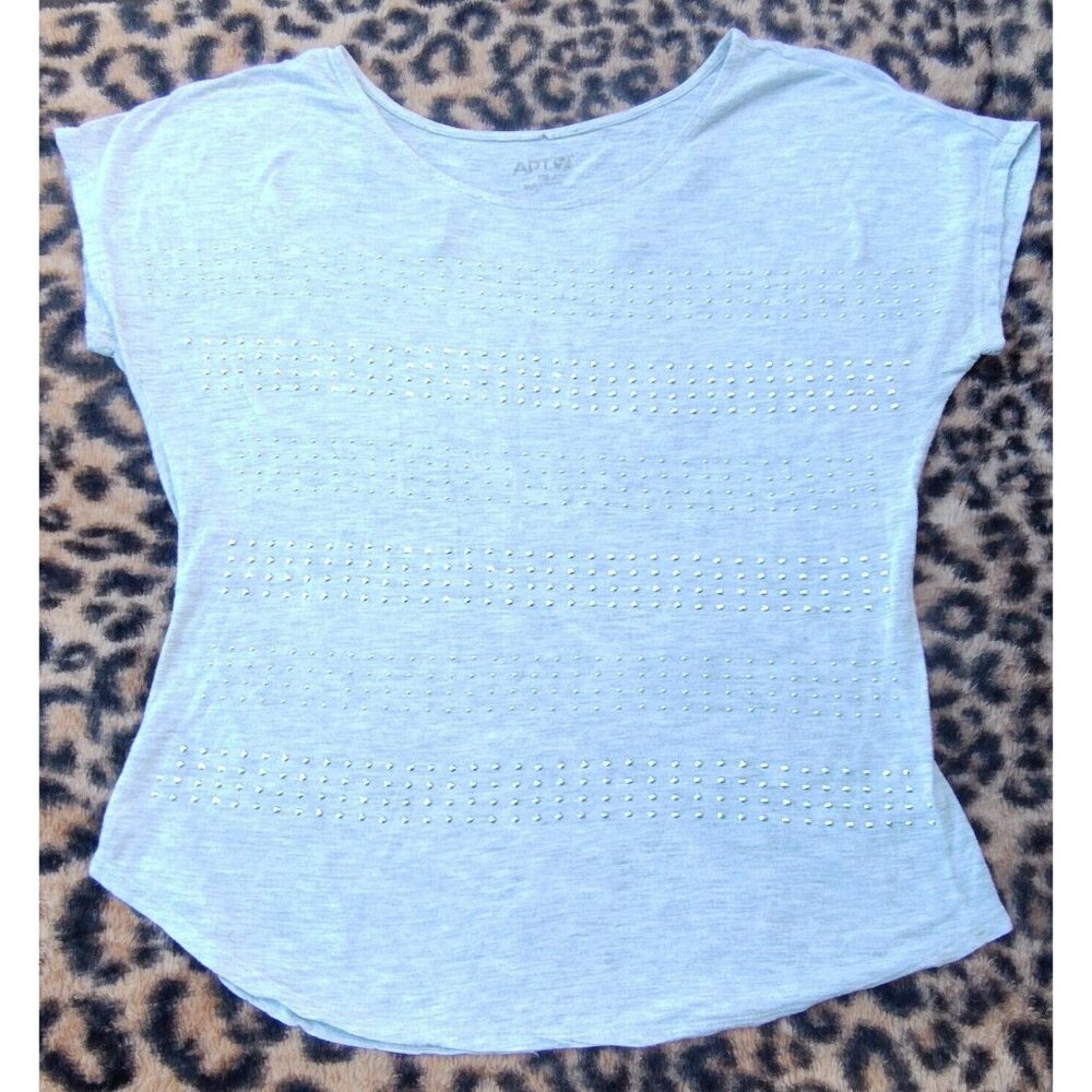 Apt. 9 Women's Gray Striped Rhinestone Accent Short Sleeve Basic T-Shirt Top PM